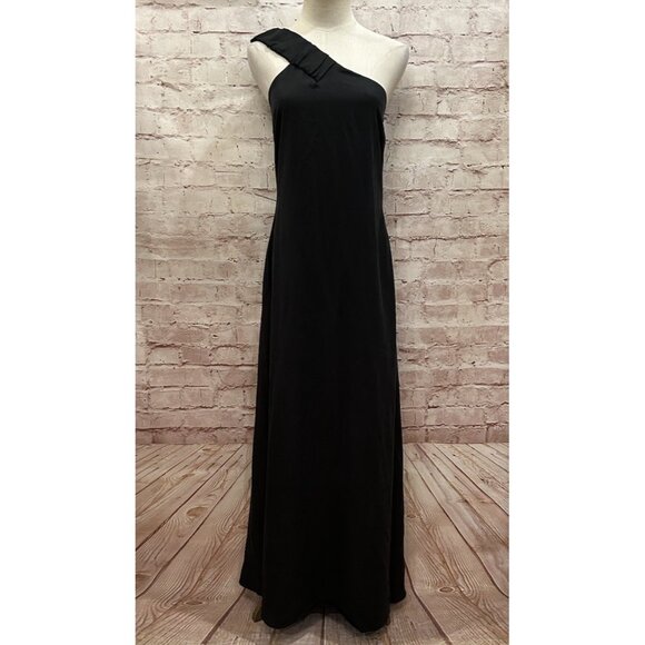 TEREA Womens Minimalist Sylvie Black One Shoulder Maxi Dress w/ Pockets Size XS - Picture 1 of 7